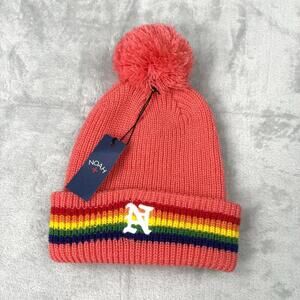 NWT Noah NYC Rainbow Stripe Pom Beanie Coral Pink Made In Canada Y2K Streetwear